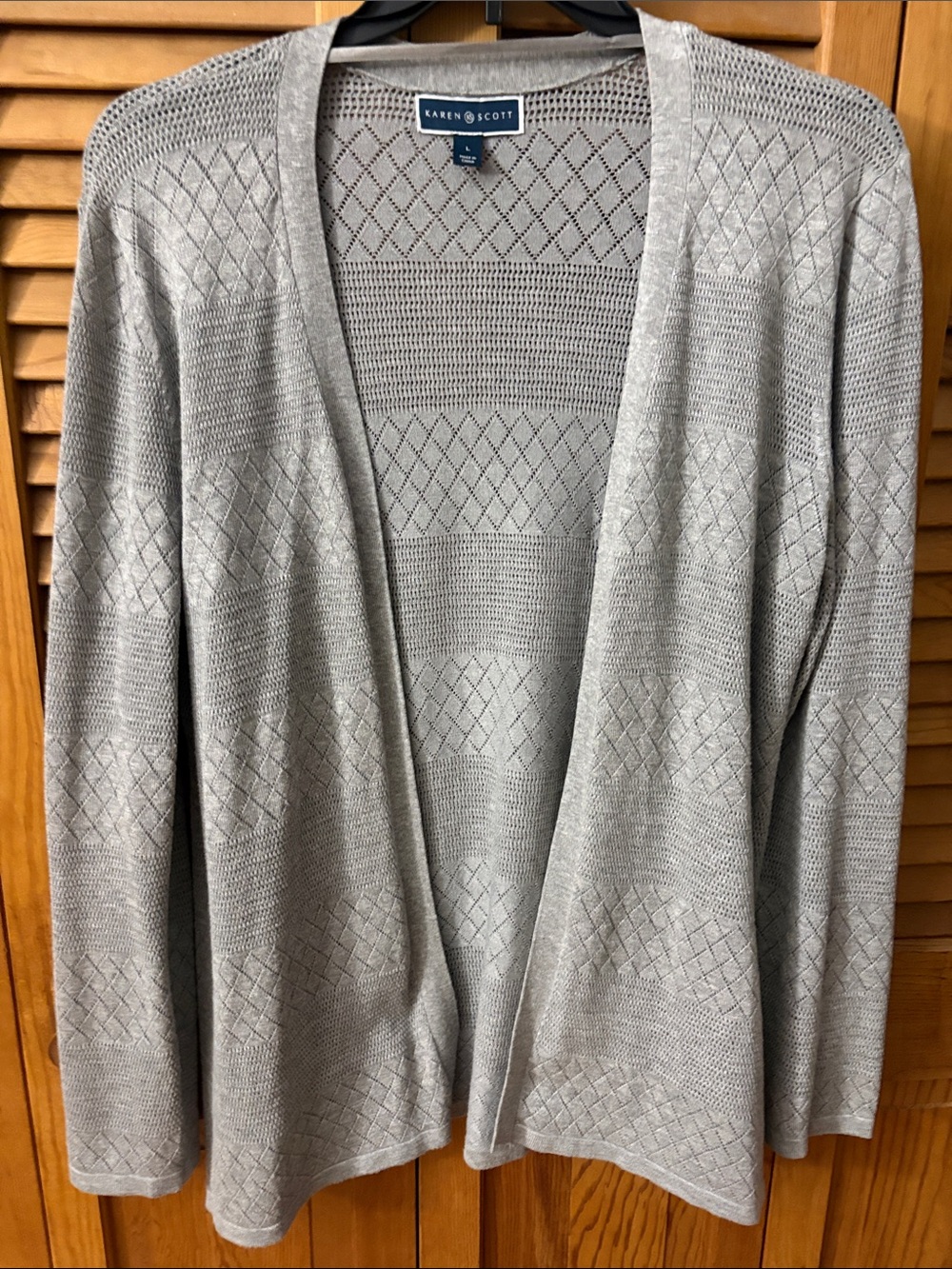 Karen Scott Light Gray Open-Front Textured Knit Cardigan